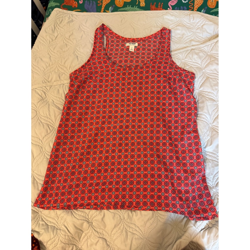 Old Navy Coral Geometric Sleeveless Tank Top Small Lightweight Blouse